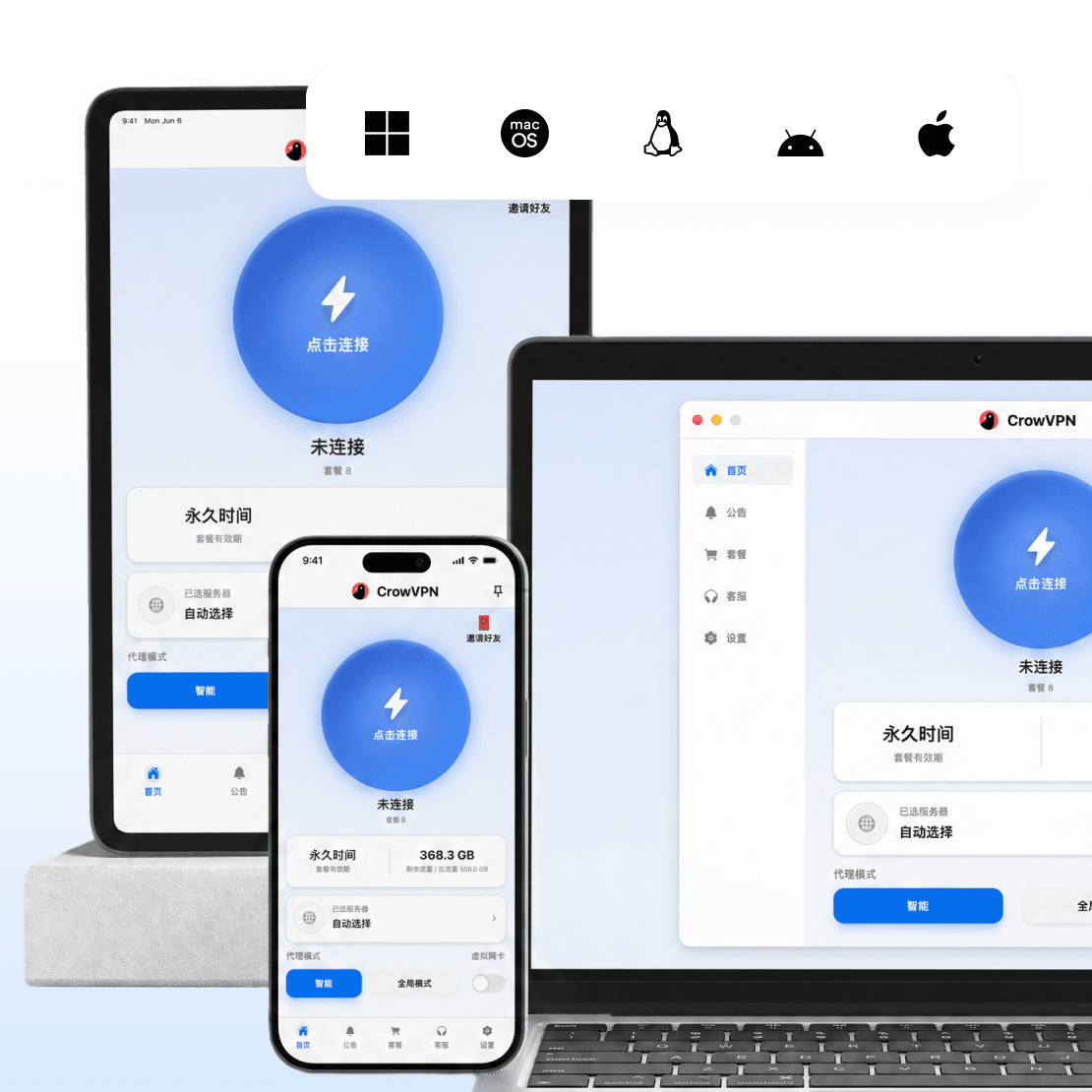 CrowVPN 多设备支持示意